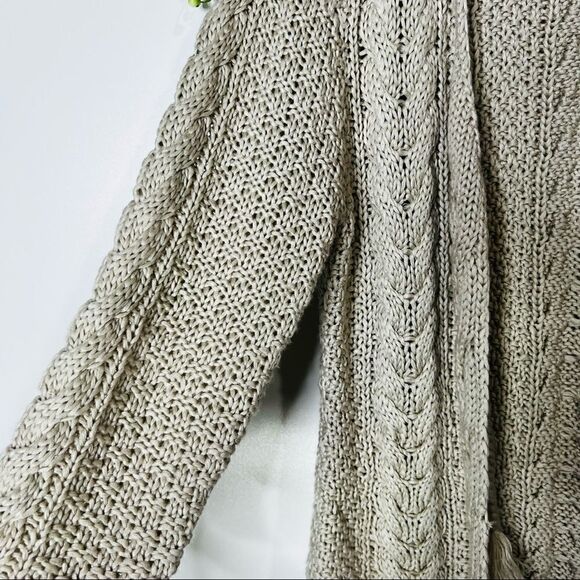 Kenzie Cream Oatmeal Open Cardigan Sweater Braided Tassels - Picture 5 of 8